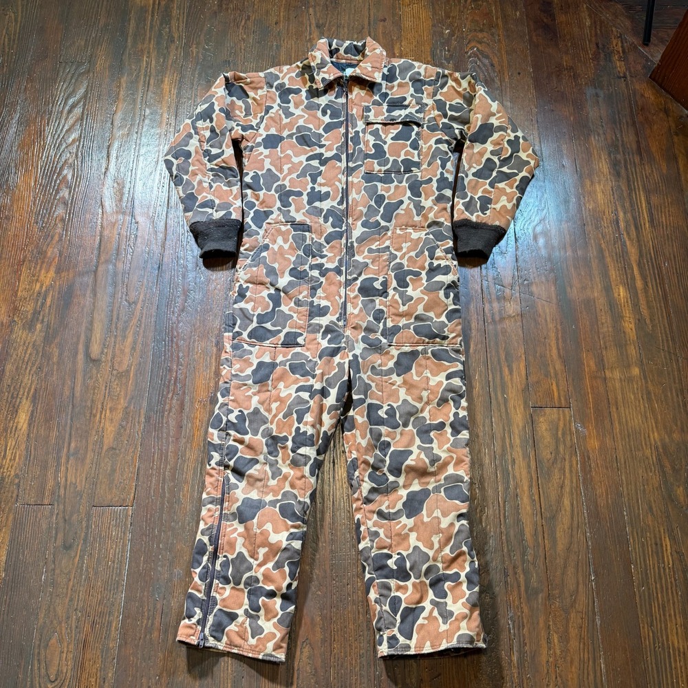 SaftBak Coveralls Mens M Brown Duck Hunter Camo Insulated Hunting Suit USA